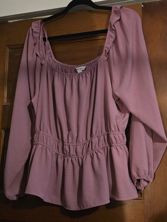 Nine West Tops - Nine West Dusty Mauve Smocked Waist Peasant Top
